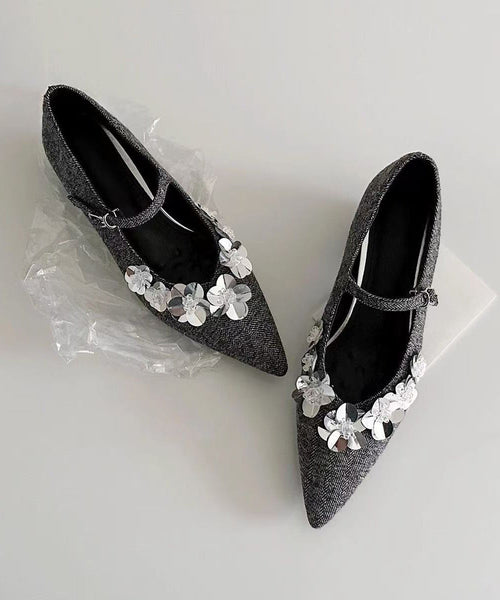 Splicing Cotton Grey Buckle Fabric Chunky Floral Stylish Strap FashionChic