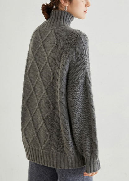 Grey Cozy Cable Cashmere Sweaters Turtleneck Spring YW045 ABC