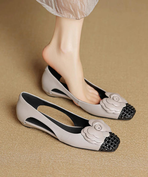 Women Shoes For Flat Splicing Cowhide Grey Soft Floral Leather FashionChic