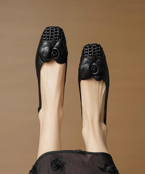 Women Shoes For Flat Splicing Cowhide Grey Soft Floral Leather FashionChic