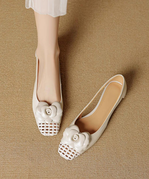 Women Shoes For Flat Splicing Cowhide Grey Soft Floral Leather FashionChic