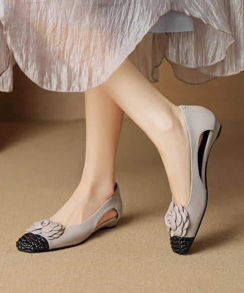 Women Shoes For Flat Splicing Cowhide Grey Soft Floral Leather FashionChic