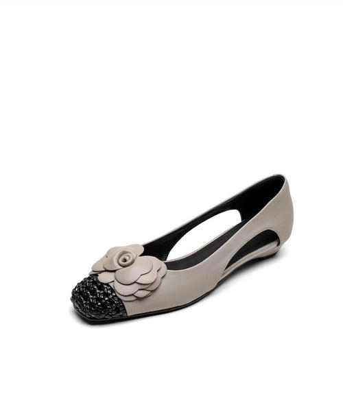 Women Shoes For Flat Splicing Cowhide Grey Soft Floral Leather FashionChic