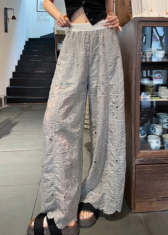 Trousers Grey Embroidered Out Summer Hollow Pants Straight FashionChic