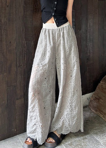 Trousers Grey Embroidered Out Summer Hollow Pants Straight FashionChic