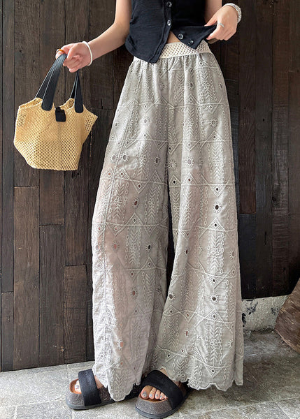 Trousers Grey Embroidered Out Summer Hollow Pants Straight FashionChic