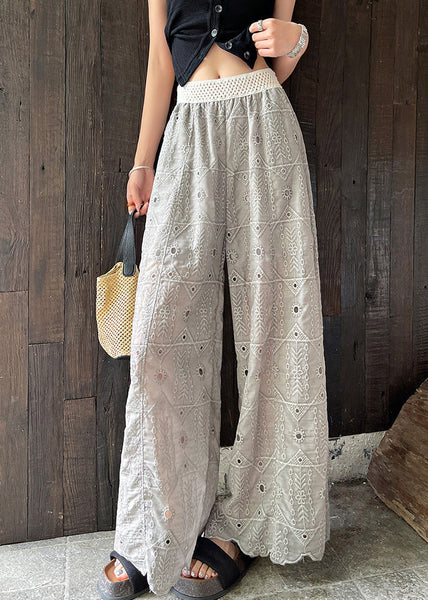 Trousers Grey Embroidered Out Summer Hollow Pants Straight FashionChic