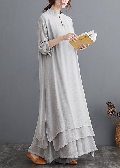 Grey Linen Two Piece Set Tops And Pants Clothing Spring Summer AP095 GK-TPIEC240718