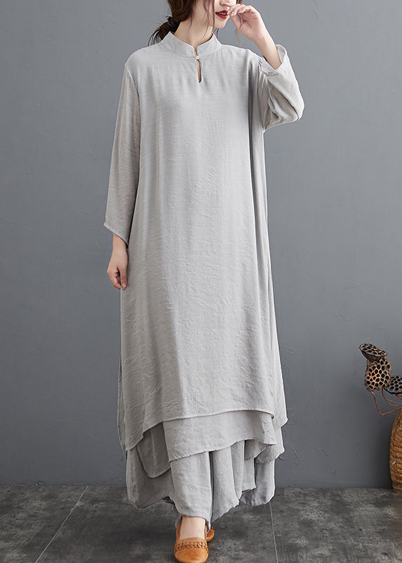 Grey Linen Two Piece Set Tops And Pants Clothing Spring Summer AP095 GK-TPIEC240718