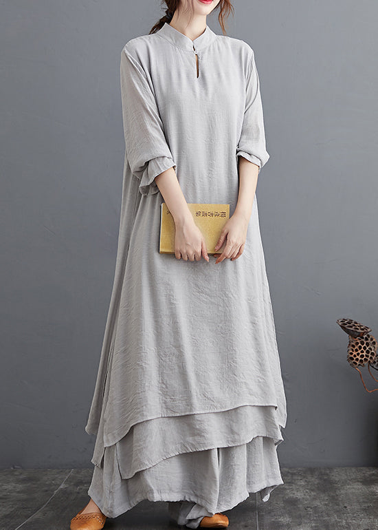 Grey Linen Two Piece Set Tops And Pants Clothing Spring Summer AP095 GK-TPIEC240718