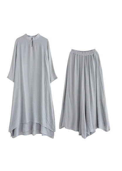 Grey Linen Two Piece Set Tops And Pants Clothing Spring Summer AP095 GK-TPIEC240718