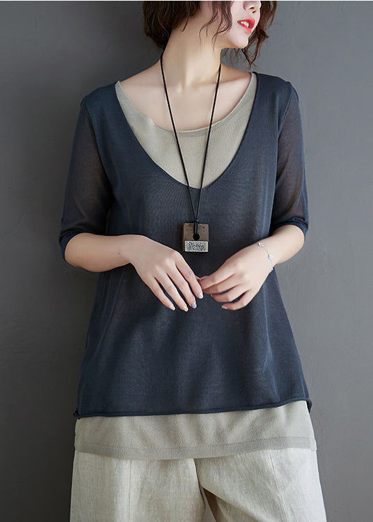 O-Neck Summer Patchwork Grey Tank Knit FashionChic