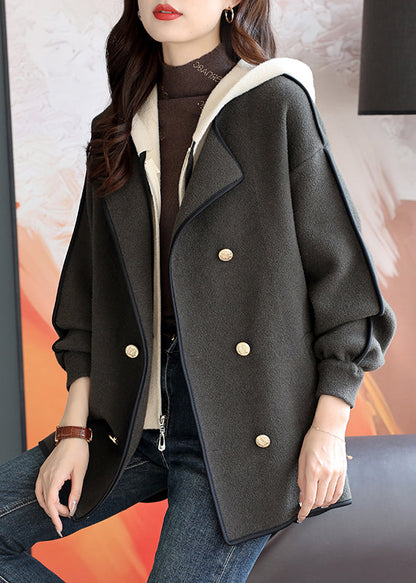 Grey Patchwork Woolen Hooded Coat False Two Pieces Winter RS023 ABC