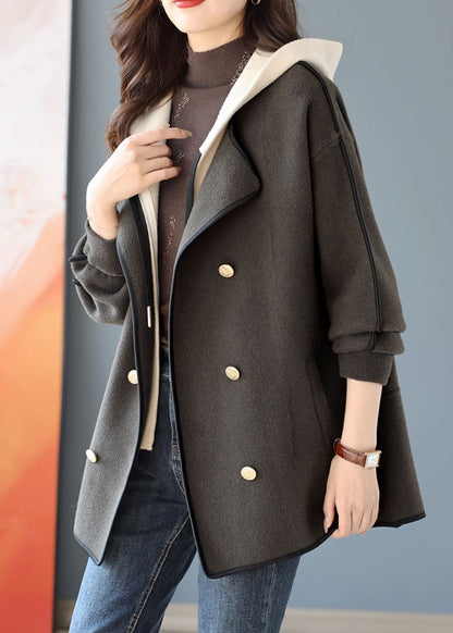 Grey Patchwork Woolen Hooded Coat False Two Pieces Winter RS023 ABC