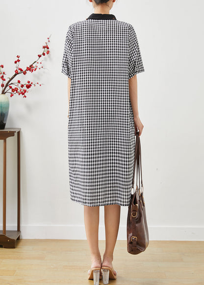 Grey Plaid Linen Shirt Dress Oversized Summer AP1070 AM-SDL240904