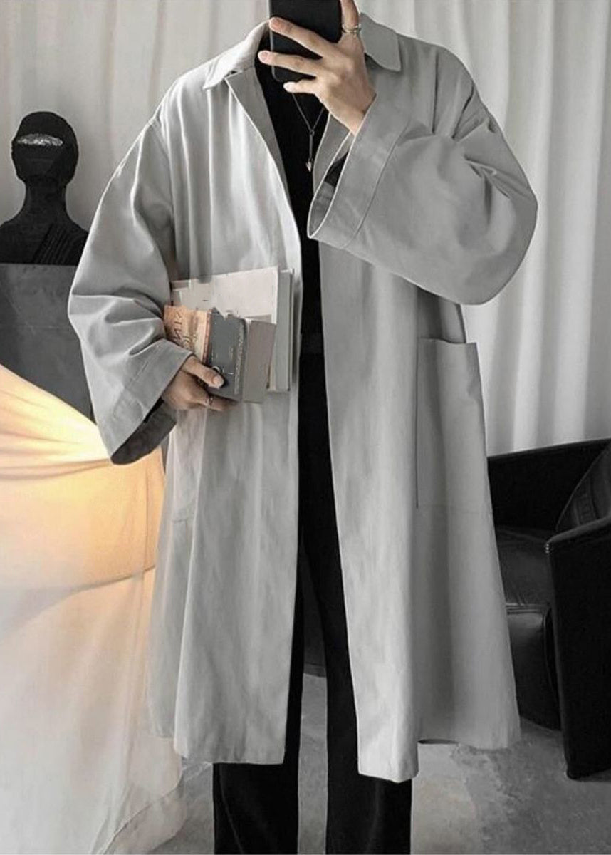Grey Pockets Cotton Men Coat Peter Pan Collar Spring YQ011 ABC