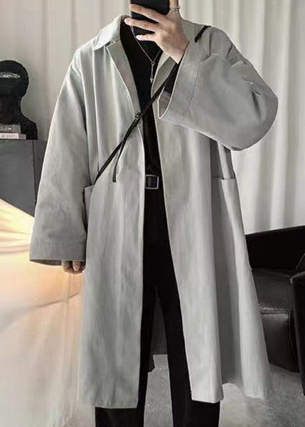 Grey Pockets Cotton Men Coat Peter Pan Collar Spring YQ011 ABC