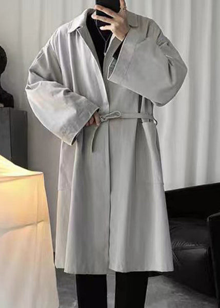 Grey Pockets Cotton Men Coat Peter Pan Collar Spring YQ011 ABC