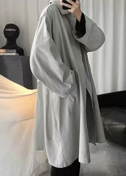 Grey Pockets Cotton Men Coat Peter Pan Collar Spring YQ011 ABC