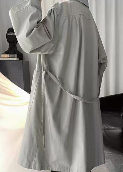 Grey Pockets Cotton Men Coat Peter Pan Collar Spring YQ011 ABC