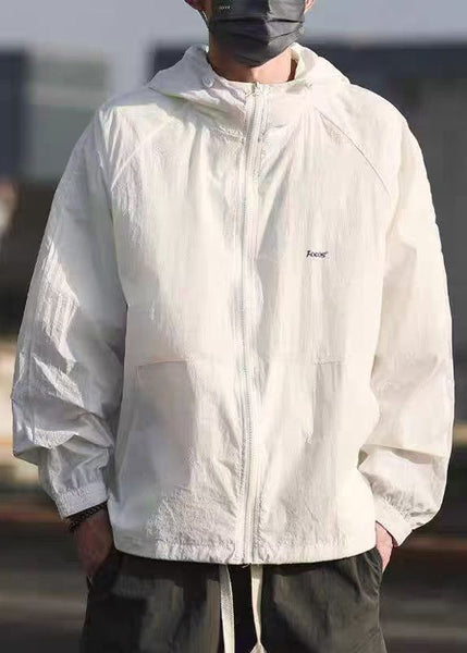 Pockets Summer Mens Hooded Drawstring Coat 50+ Grey UPF FashionChic