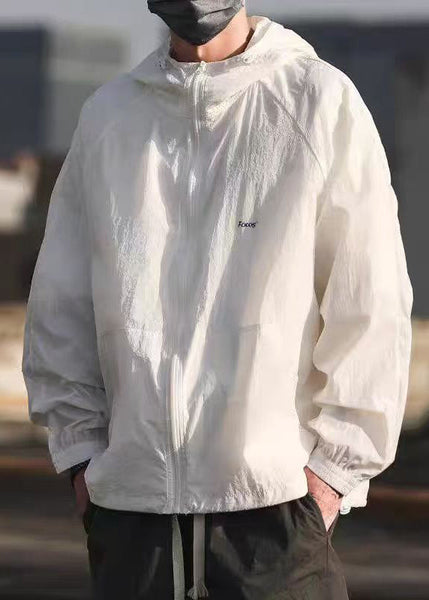 Pockets Summer Mens Hooded Drawstring Coat 50+ Grey UPF FashionChic