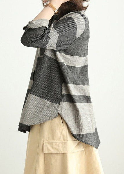 Grey Pockets Patchwork Cotton Shirt Stand Collar Spring VV087 HS-LTP240627