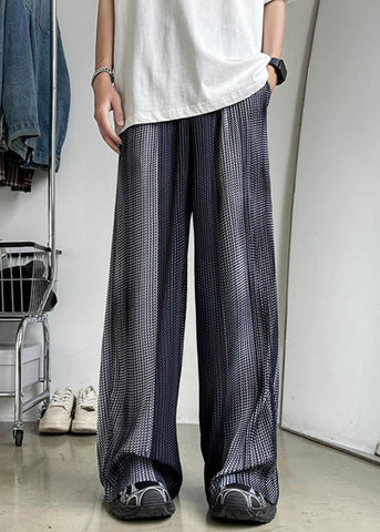 Summer Silk Elastic Grey Patchwork Waist Pants Pockets Men Ice FashionChic