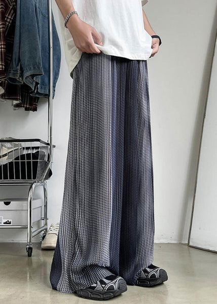 Summer Silk Elastic Grey Patchwork Waist Pants Pockets Men Ice FashionChic