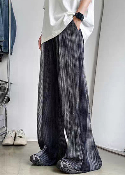 Summer Silk Elastic Grey Patchwork Waist Pants Pockets Men Ice FashionChic