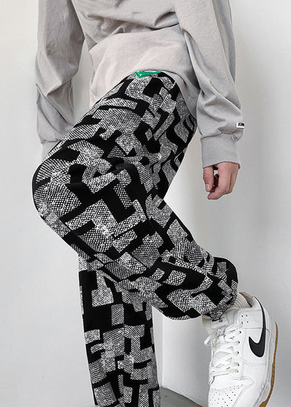 Grey Men Pants Oversized Cotton Spring Print FashionChic