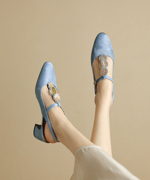 Grey Satin Cowhide Leather Splicing Buckle Strap Chunky Sandals DD1051 Shoe-LX240605