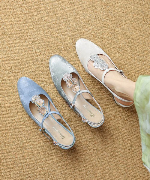 Grey Satin Cowhide Leather Splicing Buckle Strap Chunky Sandals DD1051 Shoe-LX240605