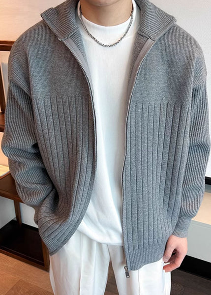 Solid Coat Spring Pan Peter Men Grey Knit Collar FashionChic
