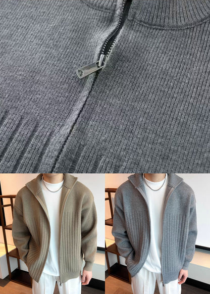 Solid Coat Spring Pan Peter Men Grey Knit Collar FashionChic