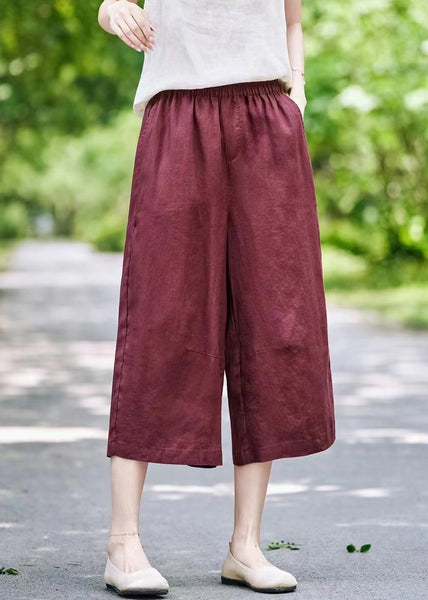 Wide Elastic Linen Summer Leg Pants Solid Waist Grey FashionChic