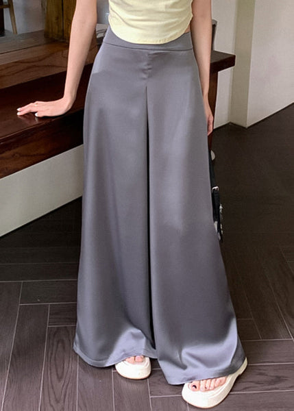 Thin Wide Leg Grey Waist Summer High Silk Pants FashionChic