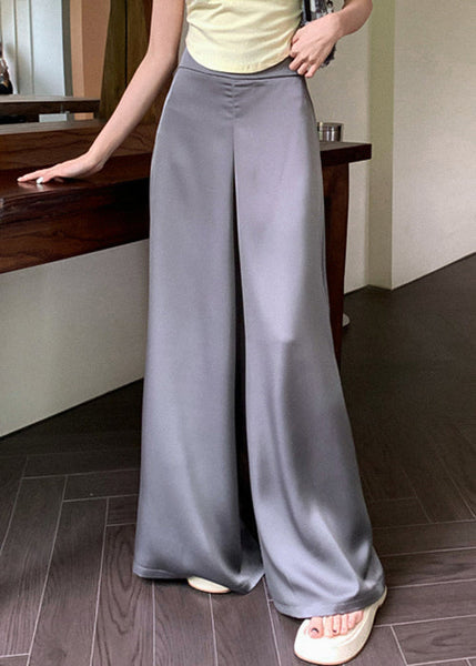 Thin Wide Leg Grey Waist Summer High Silk Pants FashionChic
