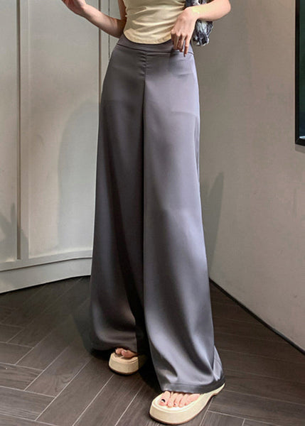 Thin Wide Leg Grey Waist Summer High Silk Pants FashionChic