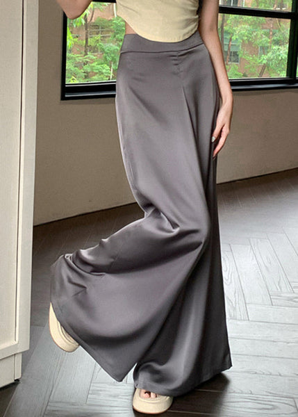 Thin Wide Leg Grey Waist Summer High Silk Pants FashionChic