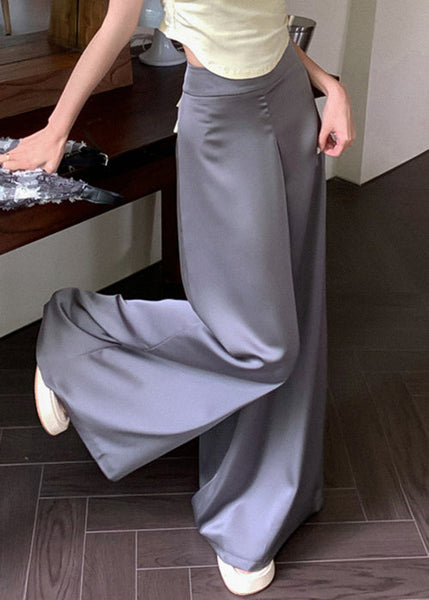 Thin Wide Leg Grey Waist Summer High Silk Pants FashionChic