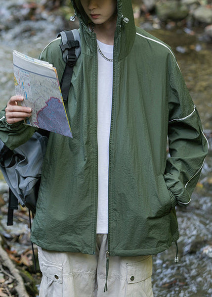 Hooded 50+ Summer UPF Zippered Ice Pockets Silk Men Grey Coat FashionChic