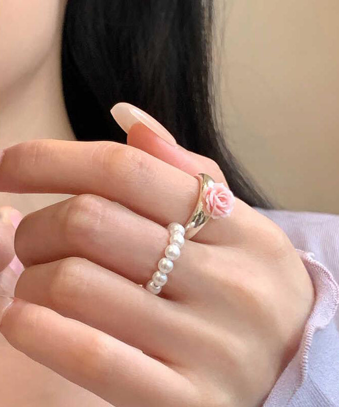 Floral Two-Piece Set Alloy Handmade Rings Pearl FashionChic