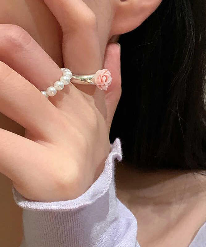 Floral Two-Piece Set Alloy Handmade Rings Pearl FashionChic