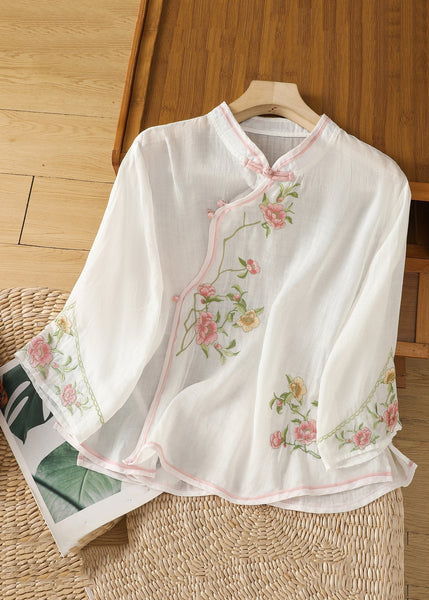 Handmade Apricot Embroidered Button Cotton Shirt Long Sleeve JH048 MMDM-LTP240717