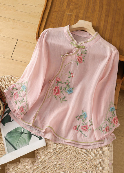 Handmade Apricot Embroidered Button Cotton Shirt Long Sleeve JH048 MMDM-LTP240717