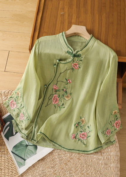Handmade Apricot Embroidered Button Cotton Shirt Long Sleeve JH048 MMDM-LTP240717