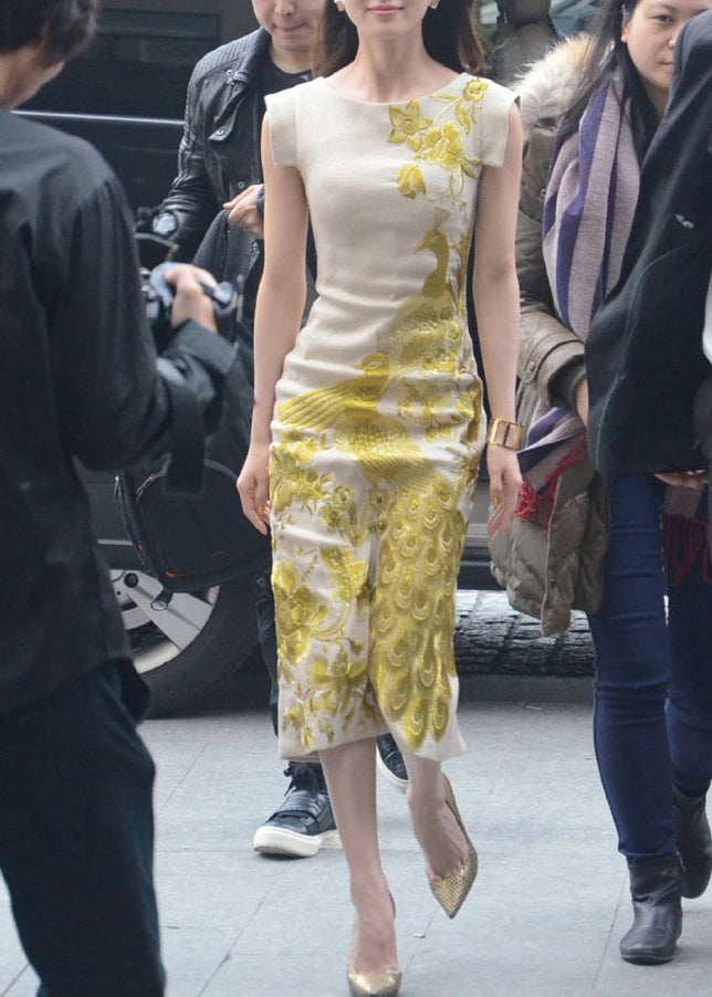 Open Side Apricot Dresses Handmade Cotton Summer Embroidered FashionChic