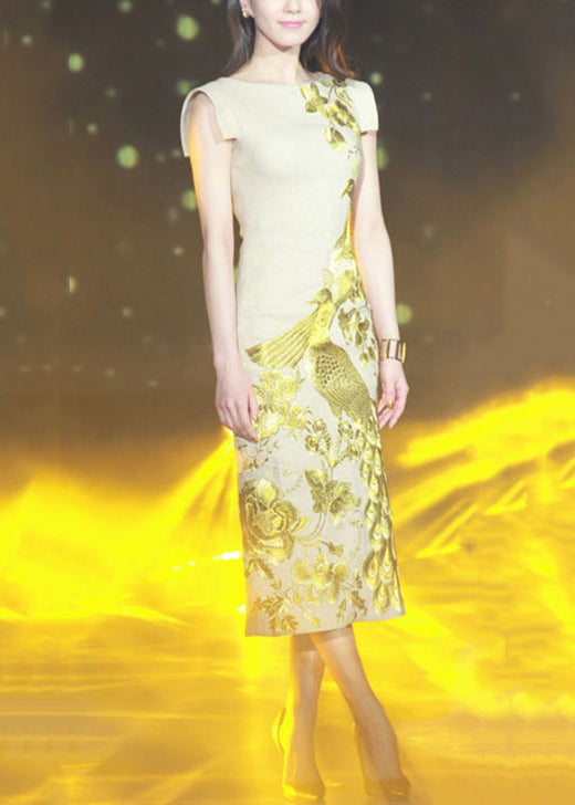 Open Side Apricot Dresses Handmade Cotton Summer Embroidered FashionChic