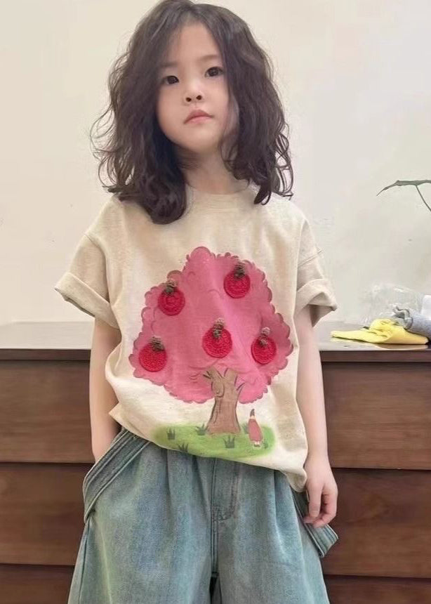 Handmade Apricot Print Girls Top Short Sleeve YU1067 WS-RCTZ-STP240529